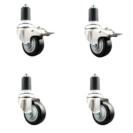 Service Caster 3 Inch 316SS Black Poly Swivel 1-5/8 Inch Expanding Stem Caster Lock Brake, 2PK SS316TTLEX20S314-PPUB-BLK-2-S-2-158